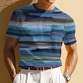 preiswerte T-Shirts für Herren mit 3D-Druck-Herren Geometrisch Horizontale Streifen Waffelhemd Kurzarm T-Shirt Druck Rundhalsausschnitt Hemd Mode Täglich Designer Straße Lässig Täglich Blau Braun Grün Sommer Frühling Bekleidung S M L XL XXL