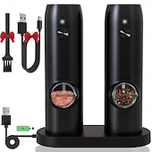 preiswerte Camping-Ausrüstung-1er- oder 2er-Pack wiederaufladbarer elektrischer Pfeffer &amp;Salzmühlen. 2er-Pack inklusive Ladestation. Wiederaufladbare elektrische Pfeffer- und Salzmühle, automatischer Betrieb, LED-Licht,