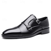 abordables Officiel-Chaussures habillées en cuir à double boucle pour homme – élégantes chaussures de soirée marron pour mariages, tenues de bureau et cérémonies