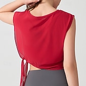 baratos Yoga Tops-Mulheres Camisa curta de treino Top de ioga Secagem Rápida Respirável Sem Manga Esportes Côr Sólida Blusas Para Academia Esportivo Pilates Roupas Esportivas