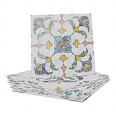 baratos Adesivos de Parede-Adesivos de azulejo estilo marroquino 24 peças, decalques de parede de PVC com película de cristal espessada, à prova d&#039;água &amp;Decoração de parede de azulejo retrô removível e à prova de óleo para