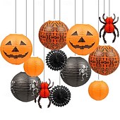 cheap Halloween-12Pcs Halloween Hanging Decorations Paper Lanterns Jack-O&#039;-Lantern Spider Skeleton Pumpkin for Indoor &amp; Outdoor Spooky Home Decor Party Supplies Props 12 &amp; 8 (Orange Black)