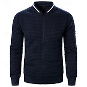 baratos Jaquetas Casuais-Homens jaqueta leve Jaqueta casual Jaqueta do time do colégio Férias Diário Bolsos Emenda Primavera Outono Bloco de cor Moda Clássico Colarinho Chinês Padrão Tecido Waffle Preto Branco Vinho Azul