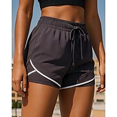 baratos Calções de corrida-Mulheres Calções De Corrida Com Calças Justas Calções De Treino 2 em 1 Com Cordão Cintura Alta Calças Roupa Esportiva Ginásio Dar certo Elástico Respirável Treino de Ginástica Exterior Corrida Normal