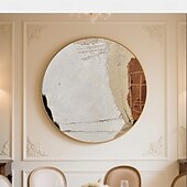 cheap Abstract Paintings-Handmade Circular Oil Painting Abstract Textured Pattern Surface With Geometric Details Modern Wall Art In Calming Ivory Beige Espresso Palette Ready To Hang Artisan Crafted Stretched painting