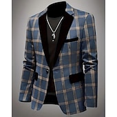 preiswerte Herren Klassische Blazer-Herren Blazer Geschäft Cocktailparty Hochzeitsfeier Mode Lässig Frühling Herbst Polyester Karomuster Tasche Knöpfe Bequem Einreihig Blazer Schwarz Blau Braun