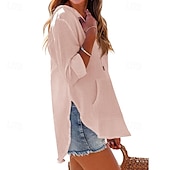 ieftine Topuri simple pentru femei-Pentru femei Cămașă Bluză Simplu Modern Casual Manșon Lung În V Topuri obișnuite Zilnic Concediu Buzunar Blush Pink Negru Alb Bleumarin Albastru celest Toamnă