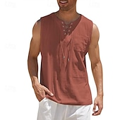 economico Vacanza-Per uomo Camicia Camicia di lino Camicia popover Camicia Estiva Abbigliamento da spiaggia Maglietta senza maniche Tinta unica Vacanza Streetwear Nero Bianco Blu marino Azzurro cielo Senza Maniche
