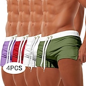 olcso férfi boxer úszónadrág-4 db-os férfi úszónadrág fürdőruha szörfös rövidnadrág strandnadrág rugalmas derék húzózsinóros cipzáras zsebbel egyszínű gyorsan száradó légáteresztő térdig érő hétköznapi mindennapi tengerparti
