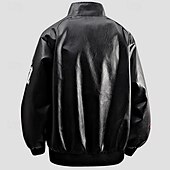 abordables Veste en simili-cuir-Homme Veste en Similicuir Veste moto Blouson de Moto Vacances Quotidien Coupe-vent Chaud Avec Poches Automne Hiver Lettre Mode Classique Revers Régulier Noir Blanche Rouge Veste
