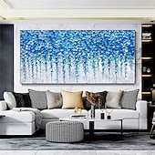 preiswerte Blumen-/Botanische Gemälde-großes handgemachtes 3D Wald Ölgemälde handgemachtes abstraktes Blumen Ölgemälde auf Leinwand große Wandkunst minimalistisches blaues Blumenkunstgemälde individuelles Gemälde Boho Wanddekor für