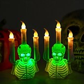 お買い得  装飾ライト-6/12個のハロウィンスカルキャンドルスティックランプLED電子キャンドルランプハロウィンホラー雰囲気レイアウト小道具デスクトップ装飾品
