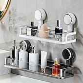 economico Rack di archiviazione-mensola da bagno con ventosa montata a parete, mensola impermeabile per cosmetici con drenaggio, perfetta per il bagno &amp;organizzazione della cucina