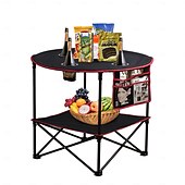 billige Campingutstyr-Bærbart campingbord, sammenleggbart piknikbord, lett, sammenleggbart bord, utendørs, vanntett, lerretsstrandbord med 4 koppholdere og bæreveske, egnet for camping, strandbålfest og bakluke