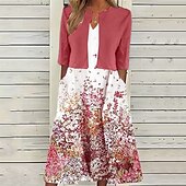 preiswerte Druck Blumen Kleider-Damen Midikleid Freizeitkleid Kleid-Set Mode Modern Täglich Strand Wochenende Normale Passform Blume Halbarm V Ausschnitt Hellgrün Rosa Rote Blau Frühling Herbst