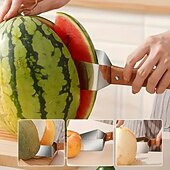 お買い得  キッチン用品＆小物-三角形の刃が付いたステンレス製のメロンスライサー、人間工学に基づいた木製ハンドルのフルーツカッター、スイカ、カンタロープなどに適した丈夫で安全なキッチンツール