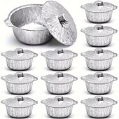 お買い得  キャンプ用品-ポータブル 10/5個 使い捨てアルミ鍋 蓋付き 丸型ホイルパン 耐久性のある調理器具 食品容器 休暇旅行 キャンプ ベーキング 加熱調理用 (33.8オンス)