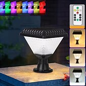 economico Applique per esterni-Lampada solare da esterno a LED con telecomando, temporizzata, con pilastro luminoso, IP65, lampada solare da giardino a LED, dimmerabile, RGB, luce calda, luce bianca, luce neutra, lanterna solare,
