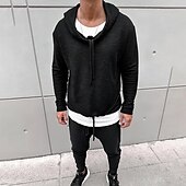 economico tuta e felpa con cappuccio da uomo-Per uomo Felpa con cappuccio Tuta da Ginnastica Set di felpe con cappuccio Nero Bianco Blu Cachi Con Cappuccio Semplice Coulisse Sport &amp; Outdoor Quotidiano Ferie Poliestere Streetwear Essenziale