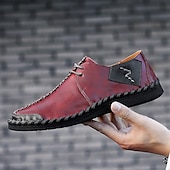billige Sneakers til herrer-Herre Fritidssko for menn Håndlagde sko Gange Fritid Mikrofiber Bekvem Sklisikker Pustende Snøring Vin Svart Brun Sommer Vår