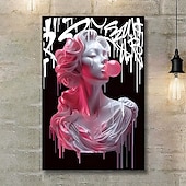 abordables Hasta 30 $-Chic Pink Girl Blowing Balloons Canvas Art Print - Modern Fluid Wall Decor for Living Room &amp; Kitchen Reusable No Frame Needed
