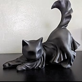 お買い得  ハロウィンの吊るし飾りとテーブルトップ装飾-ハロウィンの黒猫の彫刻、ゴースト黒猫のハロウィン飾り、かわいい樹脂製の不気味な猫、屋内/屋外のハロウィンパーティーの装飾、猫好きの方へのハロウィンギフトに最適