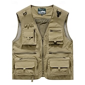 abordables Vestes-Homme Gilet de pêche Gilet multifonctionnel Sans manches Veste Extérieur Léger Respirant Fermeture éclair Polyester Noir Blanche Vert Véronèse Chasse Pêche Escalade