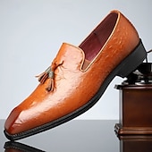 halpa Miesten loaferit ja nauhattomat kengät-Miesten mustat krokotiilikuvioiset keinonahkaiset tupsukoristeiset loaferit – hienostuneet slip-on-kengät cocktail-vastaanottoihin, juhlaviin iltoihin ja liiketilaisuuksiin