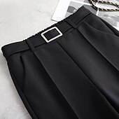 お買い得  女性のドレスパンツ-女性用 スーツ ワイドレッグ パンツ ファッション ストリートファッション 全長 ハイウエスト 平織り 弾性ウエスト 通気性 快適 マイクロエラスティック ストリート デイリーウェア お出かけ ブラック ホワイト ネイビーブルー 春 秋 レギュラー