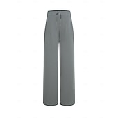 voordelige Effen katoenen linnen broek-Dames Grote maten Katoenen linnen broek Hoge taille Effen Kleur Trekkoord Breed Been Comfortabel Ademend Sneldrogend Micro-elastisch Zwart Wit Donker Marineblauw Blauw Zomer Lente Herfst Ruim Passend