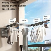 cheap Home Storage &amp; Hooks-3/4 Fold Wall-Mounted Clothes Drying Rack with Rotating Design Space-Saving Foldable Clothes Hanger for Balcony, Laundry Room, Bathroom