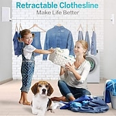 baratos Ganchos e Acessórios-Varal retrátil para roupas, varal retrátil para secar roupas internas sem furadeira, corda de roupa dobrável invisível de parede, fio de aço para varanda e uso doméstico