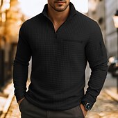 abordables Polo Clásico para Hombre-Hombre Camisetas polo con diseño de gofre Casual Cremallera de un cuarto Manga Larga Moda Cómodo Bloque de color Cerrar Bolsillo Otoño Primavera &amp; Otoño Ajuste regular Blanco Negro Azul Naranja