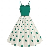 abordables Robes-Rétro Vintage Années 1950 Rockabilly Midi Robe trapèze Robe Évasée Coupe ajustée et évasée À pois Femmes Halloween Carnaval Vacances Décontracté Quotidien Soirée à thème rétro Adultes Robe Printemps
