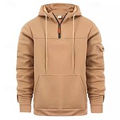 abordables sweats à capuche basiques pour hommes-Homme Sweat à capuche Sweat à capuche quart zippé Noir bleu marine Kaki Gris Clair Gris foncé À capuche Uni Patchwork Poche Avant Quart de zip Sport &amp; Loisir Occasionnel Quotidien Streetwear Frais