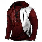 cheap Vintage T shirts-Men&#039;s T Shirt Tee Tee Top Long Sleeve Shirt Long Sleeve Hooded Spring Fall Color Block Vintage Designer Basic Lace up Vacation Street Going out Black Red Blue Top Tee for Men
