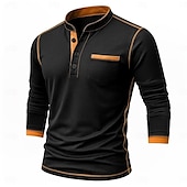 preiswerte Lässiges Henley-T-Shirt-Herren Henley Hemd T-Shirt Henley Oberteil Langarm Einfarbig Einfach Mode Designer Lässig Farbblock Knöpfe Henley Outdoor Lässig Täglich Sommer Frühling Herbst Schwarz Weiß Marineblau Henley T-Shirt