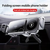 abordables Soporte para coche-Nuevo soporte para coche con pantalla plegable para teléfono o tableta, 15 W, carga rápida inalámbrica, 2 en 1, soporte magnético giratorio automático para teléfono, soporte para rejilla de