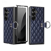 baratos Capa Samsung-telefone Capinha Para Samsung Galaxy Dobra Z 7 Dobra Z 6 Z Fold 5 Z Fold 4 Z Fold 3 Capa traseira Suporte para Alianças Proteção de corpo inteiro Retro TPU Couro PU