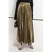 abordables Jupes Maxi-Femmes Jupe Mode Occasionnel Maxi Taille haute Jupes Uni Plissé Micro-Élastique Décontracté Quotidien Week-end Argent Noir Dorée Rouge Été Polyester