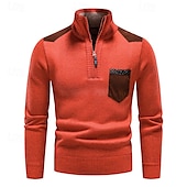 baratos suéter pulôver masculino-Homens Suéter Pulôver suéter Suéter com zíper de um quarto Estriado Tricotar Tops regulares Tricotado Corte Justo Tecido Gola Alta Roupa de Malha Moderna Casual Roupa Diária Roupa Outono Inverno Azul