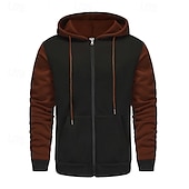 economico felpe in pile-Per uomo Felpa con cappuccio Felpa con cappuccio a zip intera Felpa con cappuccio in pile Rosso Verde scuro Grigio chiaro Grigio scuro Caffè Con Cappuccio Semplice Patchwork Blocco di colore Sport