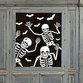 cheap Decals &amp; Stickers-4 Sheets Halloween Skeleton and Ghost Window Decals Wall Sticker, Spooky Skull Pumpkin Spider Door and Wall Clings for Halloween Party Home Window Decorations