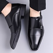 abordables Officiel-Chaussures habillées en cuir à double boucle pour homme – élégantes chaussures de soirée marron pour mariages, tenues de bureau et cérémonies