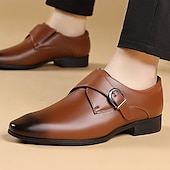 cheap Formal-Men’s Brown Faux Leather Monk Strap Dress Shoes – Sleek Buckle Design for Office Professionals, Business Meetings and Formal Occasions