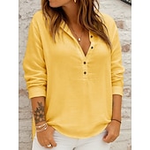 preiswerte Damen Einfache Oberteile-Damen Bluse Einfarbig Einfach Elegant Stilvoll Lässig Langarm V Ausschnitt Normale Oberteile Täglich Ferien Weiß Gelb Rosa Blau Frühling Herbst