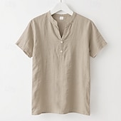 economico Vacanza-Per uomo Camicia Camicia di lino Camicia popover Camicia casual Camicia di cotone Semplice Vacanza Streetwear Nero Bianco Cachi Azzurro Manica Corta Colletto alla coreana Estate Abbigliamento