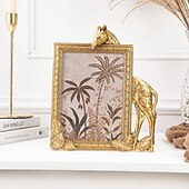 abordables Cadres photo pour tables-Cadre photo décoratif rectangulaire en résine dorée en forme de girafe, cadre en résine pour un affichage chaleureux des photos de bureau, idéal pour la décoration intérieure et les accessoires de