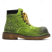 abordables Bottes de randonnée-Bottines à lacets en daim vert pour homme – chaussures de travail vintage pour l&#039;extérieur, idéales pour la randonnée automnale, le jardinage et le quotidien