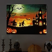cheap Halloween Wall Tapestries-Halloween LED Canvas Wall Art LED Lighted Up Wall Decor 2AA Battery Operated Lighted Canvas Print LED Light Kitchen Bedroom or Home Decor Waterfall